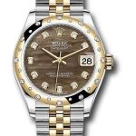 Rolex Steel and Yellow Gold Datejust 31 Watch – Domed Diamond Bezel – Dark Mother-of-Pearl Diamond Dial – Jubilee Bracelet – 278343 dkmdj