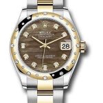 Rolex Steel and Yellow Gold Datejust 31 Watch – Domed Diamond Bezel – Dark Mother-of-Pearl Diamond Dial – Oyster Bracelet – 278343 dkmdo