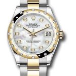 Rolex Steel and Yellow Gold Datejust 31 Watch – Domed Diamond Bezel – Mother-of-Pearl Diamond Dial – Oyster Bracelet – 278343