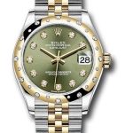 Rolex Steel and Yellow Gold Datejust 31 Watch – Domed Diamond Bezel – Olive Green Diamond Dial – Jubilee Bracelet – 278343