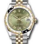 Rolex Steel and Yellow Gold Datejust 31 Watch – Domed Diamond Bezel – Olive Green Diamond Roman Six Dial – Jubilee Bracelet – 278343 ogdr6j