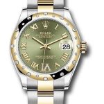 Rolex Steel and Yellow Gold Datejust 31 Watch – Domed Diamond Bezel – Olive Green Diamond Roman Six Dial – Oyster Bracelet – 278343 ogdr6o
