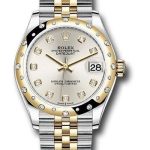 Rolex Steel and Yellow Gold Datejust 31 Watch – Domed Diamond Bezel – Silver Diamond Dial – Jubilee Bracelet – 278343