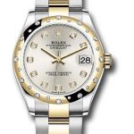 Rolex Steel and Yellow Gold Datejust 31 Watch – Domed Diamond Bezel – Silver Diamond Dial – Oyster Bracelet – 278343