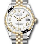 Rolex Steel and Yellow Gold Datejust 31 Watch – Domed Diamond Bezel – White Roman Dial – Jubilee Bracelet – 278343