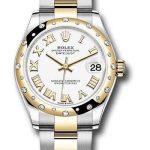 Rolex Steel and Yellow Gold Datejust 31 Watch – Domed Diamond Bezel – White Roman Dial – Oyster Bracelet – 278343