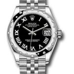 Rolex Steel and White Gold Datejust 31 Watch – Domed 24 Diamond Bezel – Black Roman Dial – Jubilee Bracelet – 2020 Release – 278344RBR