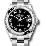 Rolex Steel and White Gold Datejust 31 Watch – Domed 24 Diamond Bezel – Black Roman Dial – Oyster Bracelet – 2020 Release – 278344RBR