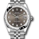 Rolex Steel and White Gold Datejust 31 Watch – Domed 24 Diamond Bezel – Dark Grey Diamond Dial – Jubilee Bracelet – 2020 Release – 278344RBR dkgdj
