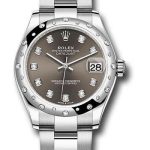 Rolex Steel and White Gold Datejust 31 Watch – Domed 24 Diamond Bezel – Dark Grey Diamond Dial – Oyster Bracelet – 2020 Release – 278344RBR dkgdo