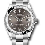 Rolex Steel and White Gold Datejust 31 Watch – Domed 24 Diamond Bezel – Dark Grey Roman Dial – Oyster Bracelet – 2020 Release – 278344RBR dkgro
