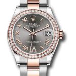 Rolex Steel and Everose Gold Datejust 31 Watch – 46 Diamond Bezel – Dark Rhodium Diamond Roman VI Dial – Oyster Bracelet – 278381RBR dkrhdr6o