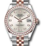 Rolex Steel and Everose Gold Datejust 31 Watch – 46 Diamond Bezel – Silver Diamond Dial – Jubilee Bracelet – 278381RBR