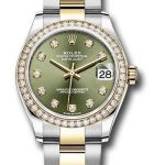 Rolex Steel and Yellow Gold Datejust 31 Watch – Diamond Bezel – Olive Green Diamond Dial – Oyster Bracelet – 278383RBR