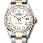 Rolex Steel and Yellow Gold Datejust 31 Watch – Diamond Bezel – White Roman Dial – Oyster Bracelet – 278383RBR