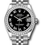 Rolex Steel and White Gold Datejust 31 Watch – Diamond Bezel – Black Roman Dial – Jubilee Bracelet – 278384RBR