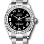 Rolex Steel and White Gold Datejust 31 Watch – Diamond Bezel – Black Roman Dial – Oyster Bracelet – 278384RBR