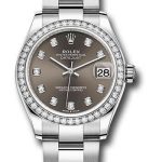 Rolex Steel and White Gold Datejust 31 Watch – Diamond Bezel – Dark Grey Diamond Dial – Oyster Bracelet – 278384RBR dkgdo