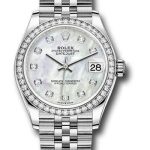 Rolex Steel and White Gold Datejust 31 Watch – Diamond Bezel – White Mother-Of-Pearl Diamond Dial – Jubilee Bracelet – 278384RBR