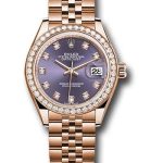 Rolex Everose Gold Lady-Datejust 28 Watch – 44 Diamond Bezel – Aubergine Diamond Dial – Jubilee Bracelet – 279135RBR