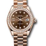 Rolex Everose Gold Lady-Datejust 28 Watch – 44 Diamond Bezel – Chocolate Diamond Star Dial – President Bracelet – 279135RBR cho9dix8dp