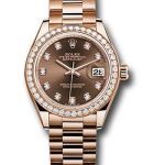 Rolex Everose Gold Lady-Datejust 28 Watch – 44 Diamond Bezel – Chocolate Diamond Dial – President Bracelet – 279135RBR chodp