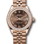 Rolex Everose Gold Lady-Datejust 28 Watch – 44 Diamond Bezel – Chocolate Roman Dial – Jubilee Bracelet – 279135RBR chorj