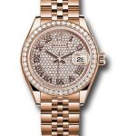 Rolex Everose Gold Lady-Datejust 28 Watch – 44 Diamond Bezel – Sundust Roman Dial – Jubilee Bracelet – 279135RBR