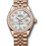 Rolex Everose Gold Lady-Datejust 28 Watch – 44 Diamond Bezel – Mother-of-Pearl Diamond Dial – Jubilee Bracelet – 279135RBR