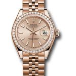 Rolex Everose Gold Lady-Datejust 28 Watch – 44 Diamond Bezel – Pink Sundust Index Dial – Jubilee Bracelet – 279135RBR