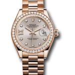 Rolex Everose Gold Lady-Datejust 28 Watch – 44 Diamond Bezel – Silver Sundust Diamond Star Dial – President Bracelet – 279135RBR s9dix8dp