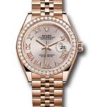 Rolex Everose Gold Lady-Datejust 28 Watch – 44 Diamond Bezel – Sundust Roman Dial – Jubilee Bracelet – 279135RBR