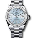 Rolex Platinum Lady-Datejust 28 Watch – 44 Diamond Bezel – Ice Blue Diamond Index Dial – President Bracelet – 279136RBR ib36dix8dp