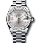 Rolex Platinum Lady-Datejust 28 Watch – 44 Diamond Bezel – Silver Diamond Star Dial – President Bracelet – 279136RBR s9dix8dp