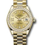 Rolex Yellow Gold Lady-Datejust 28 Watch – 44 Diamond Bezel – Champagne Diamond Star Dial – President Bracelet – 279138RBR ch9dix8dp