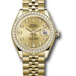 Rolex Yellow Gold Lady-Datejust 28 Watch – 44 Diamond Bezel – Champagne Diamond Dial – Jubilee Bracelet – 279138RBR
