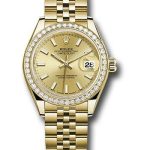 Rolex Yellow Gold Lady-Datejust 28 Watch – 44 Diamond Bezel – Champagne Index Dial – Jubilee Bracelet – 279138RBR