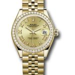 Rolex Yellow Gold Lady-Datejust 28 Watch – 44 Diamond Bezel – Champagne Roman Dial – Jubilee Bracelet – 279138RBR
