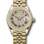 Rolex Yellow Gold Lady-Datejust 28 Watch – 44 Diamond Bezel – Diamond Paved Roman Dial – Jubilee Bracelet – 279138RBR