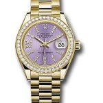 Rolex Yellow Gold Lady-Datejust 28 Watch – 44 Diamond Bezel – Lilac Stripe Diamond Index Dial – President Bracelet – 279138RBR lils36dix8dp