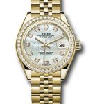 Rolex Yellow Gold Lady-Datejust 28 Watch – 44 Diamond Bezel – Mother-of-Pearl Diamond Dial – Jubilee Bracelet – 279138RBR