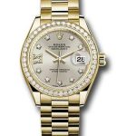 Rolex Yellow Gold Lady-Datejust 28 Watch – 44 Diamond Bezel – Silver Diamond Star Dial – President Bracelet – 279138RBR s9dix8dp