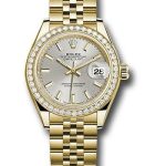 Rolex Yellow Gold Lady-Datejust 28 Watch – 44 Diamond Bezel – Silver Index Dial – Jubilee Bracelet – 279138RBR