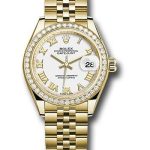 Rolex Yellow Gold Lady-Datejust 28 Watch – 44 Diamond Bezel – White Roman Dial – Jubilee Bracelet – 279138RBR