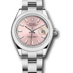 Rolex Steel Lady-Datejust 28 Watch – Domed Bezel – Pink Index Dial – Oyster Bracelet – 279160