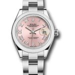 Rolex Steel Lady-Datejust 28 Watch – Domed Bezel – Pink Roman Dial – Oyster Bracelet – 279160