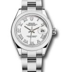 Rolex Steel Lady-Datejust 28 Watch – Domed Bezel – White Roman Dial – Oyster Bracelet – 279160