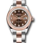 Rolex Steel and Everose Gold Rolesor Lady-Datejust 28 Watch – Domed Bezel – Chocolate Diamond Dial – Oyster Bracelet – 279161 chodo