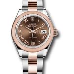 Rolex Steel and Everose Gold Rolesor Lady-Datejust 28 Watch – Domed Bezel – Chocolate Roman Dial – Oyster Bracelet – 279161 choro