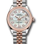 Rolex Steel and Everose Gold Rolesor Lady-Datejust 28 Watch – Domed Bezel – White Mother-Of-Pearl Diamond Dial – Jubilee Bracelet – 279161